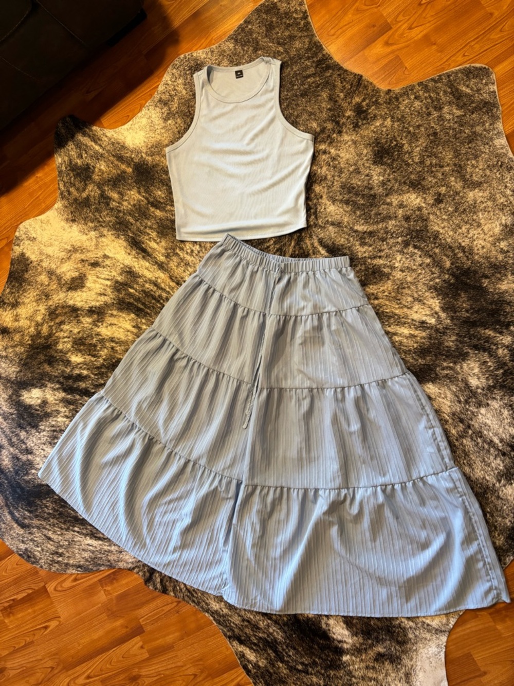 SHEIN Light Blue Maxi Skirt & Tank Top Matching Set, Size 0XL - Picture 3 of 13